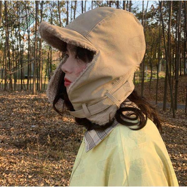 防寒帽子 コーデュロイ帽子 ロシア帽 耳当て付き ファー帽子 防風 キャップ ボア パイロット メン...