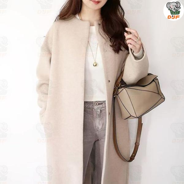 新色新タイプ追加!ノーカラーコート キレイめ クルーネック ロングコート 厚手 アウター コート レ...