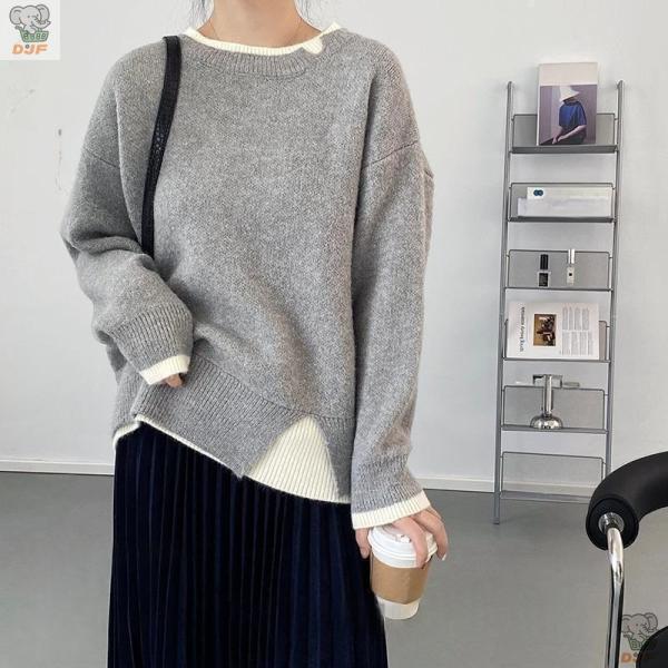【人気商品】セーター ニット 秋 冬 切り替え 長袖 レディース ニットセーター プルオーバー ス ...