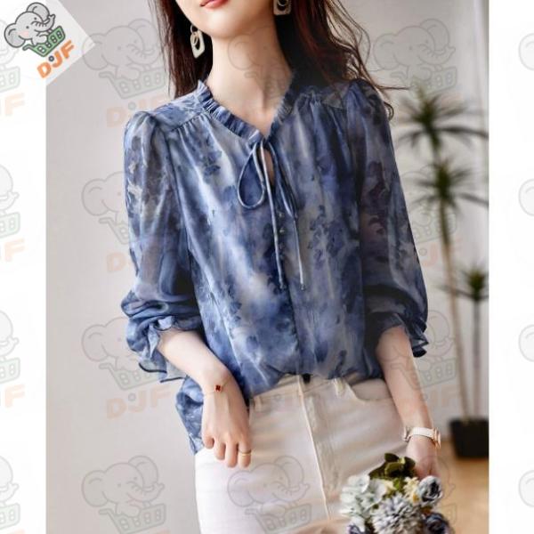 シャツブラウス シフォンブラウス フリル 花柄 フレア レディース トップス