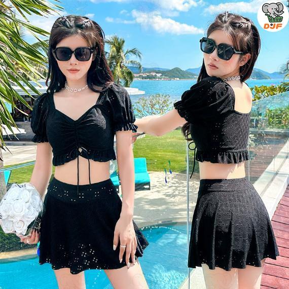 水着 レディース セパレート 可愛い フリル レース 背中見せ 2点セット 半袖Tシャツ スカート ...