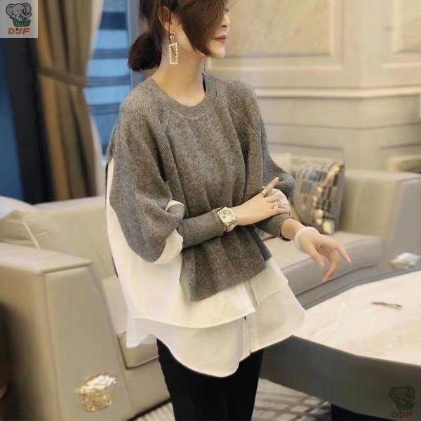 【人気商品】ニットス セーター 切替 クルーネック 秋 冬 長袖 レディース ニットセーター プルオ...