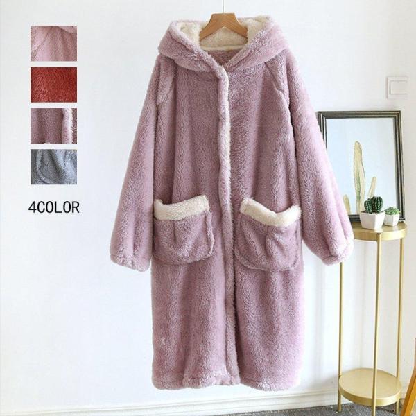 パジャマ ルームウェア カーディガン フランネル 防寒ロング丈 冬 レディース 部屋着 コート ルー...