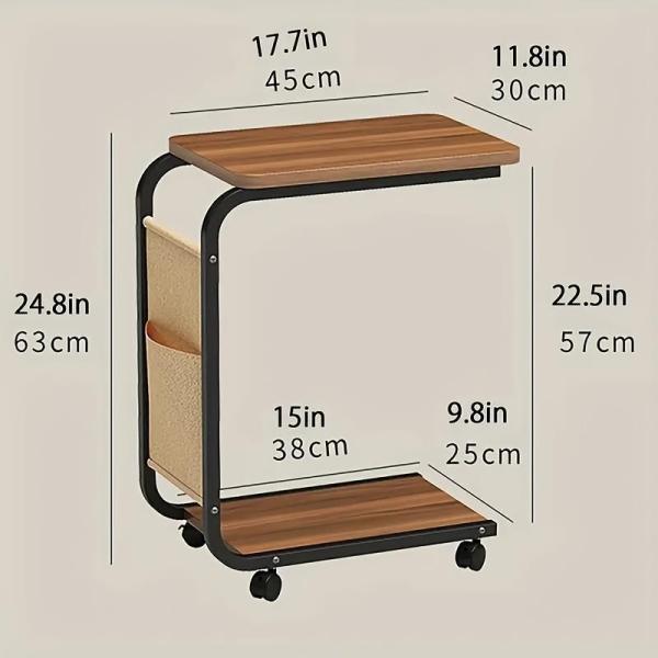 1個 モダンサイドテーブル キャスター付き - 重荷重対応移動カート、リビングルーム・寝室・ホームオ...