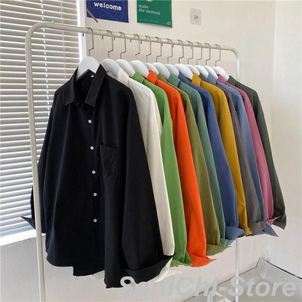 無地シャツ レディース 長袖 ブラウス ゆったり カジュアルシャツ 長袖シャツ オーバーサイズ シン...