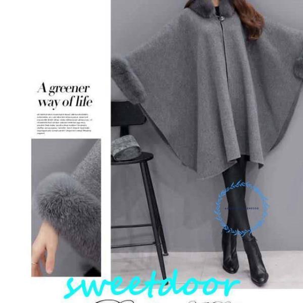 フォックスファー付 ポンチョ コート ケープコート コート レディース マント 秋冬 ケープ マント...