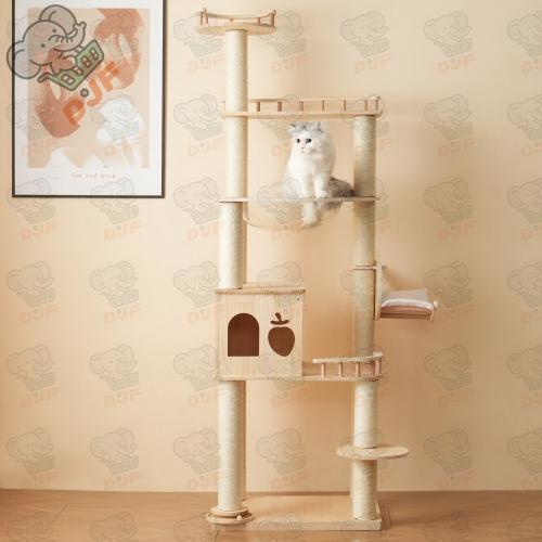 キャットタワー 猫タワー 突っ張り スリム 高さ230-280cm対応 キャットウォーク 木登りタワ...