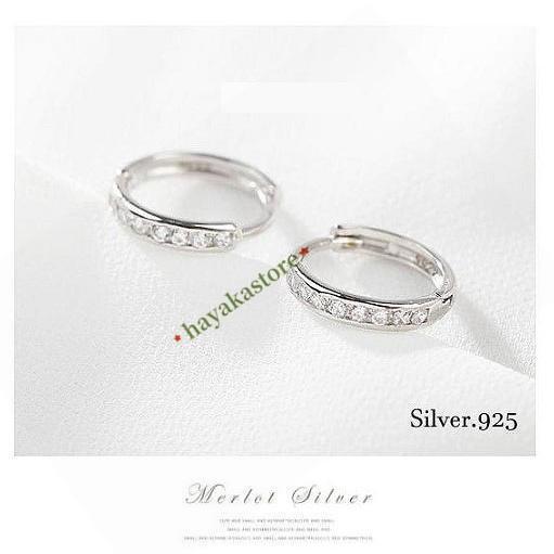 フープピアス レディース 金属アレルギー対応 プラチナ仕上げ CZ.Diamond. ラインストーン...