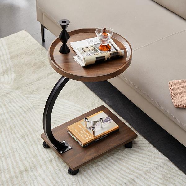 サイドテーブル 長方形/円形 4種類 昇降式 ベッドテーブル コーヒーテーブル 北欧 組立簡単 リビ...