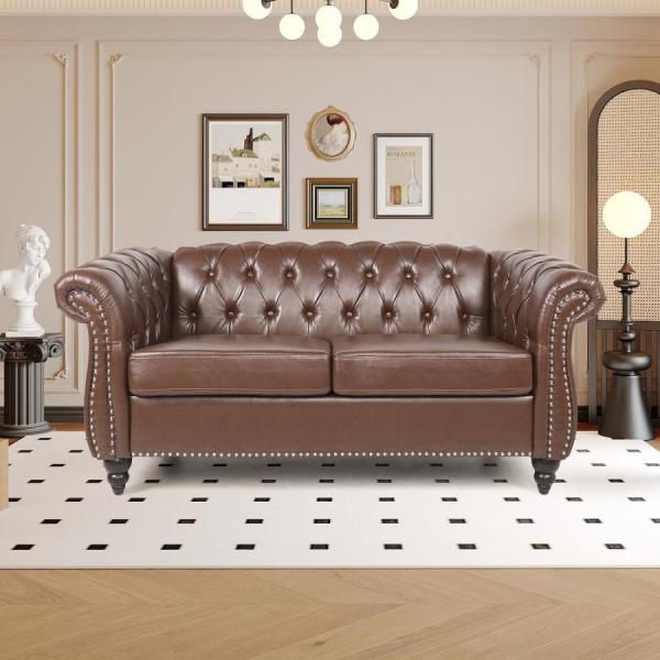 ソファ 2人掛け PU 2人用 本革アンティーク 風 家具 リビング 幅162cm 応接室 社長室 ...