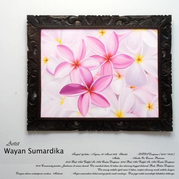 絵画 バリ絵画 花 プルメリア フランジパニ 額入り 額付 パネルアート モダンアート アートフレー...