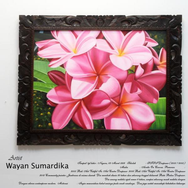 絵画 バリ絵画 花 プルメリア フランジパニ 額入り 額付 パネルアート モダンアート アートフレー...