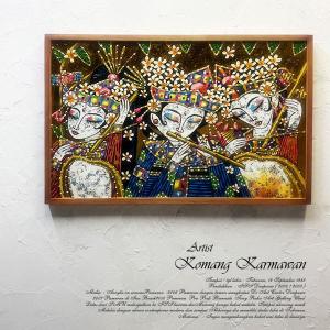 絵画 バリ絵画 油絵 祭事 レゴンダンス アジアンアート 額付き絵画 モダンアート アートフレーム 壁掛け 壁飾り｜beginrg