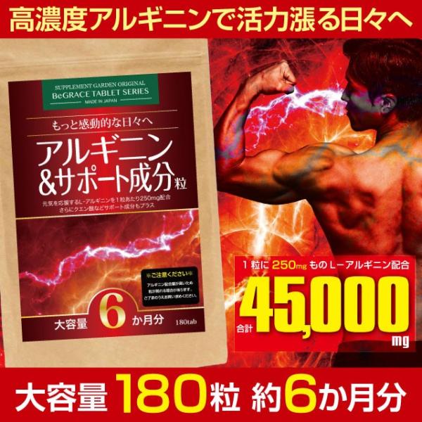 サプリ サプリメント アルギニン &amp; サポート成分粒 大容量 約6ヶ月分 45000mgの高濃度アル...