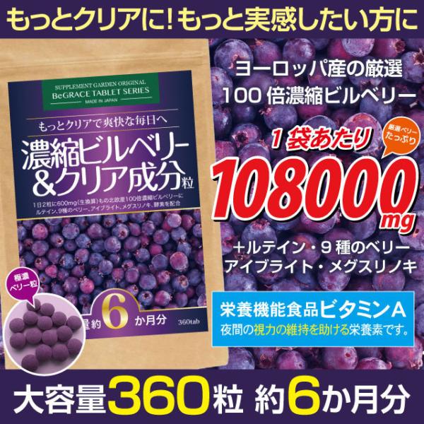 ブルーベリー サプリ ビルベリー ルテイン カシス 北欧産 高配合 大容量 100倍濃縮 約６ヶ月分...