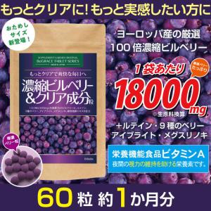 100倍濃縮 高配合 ビルベリー 北欧産 ルテイン ブルーベリー 濃縮 ビルベリー&amp;クリア成分粒 約1ヶ月分/60粒 ネコポス