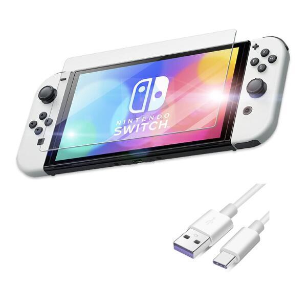 【セット】スイッチ有機EL＆タイプC さらさらタッチ感ブルーライトカットガラスフィルム＋耐衝撃保護｜...