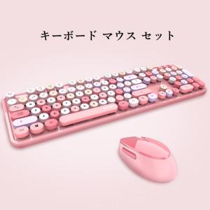 可愛い 無線 レディース キーボード マウス セット 104キー 口紅 リップ デザイン パソコン PC ノートPC ワイヤレス キーボード 丸型 キーキャップ 女性 人気