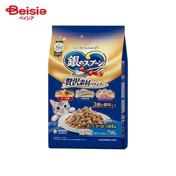 キャットフード ユニ・チャーム 銀のスプーン 贅沢素材バラエティまぐろ・かつお・白身魚味に天然小魚・...