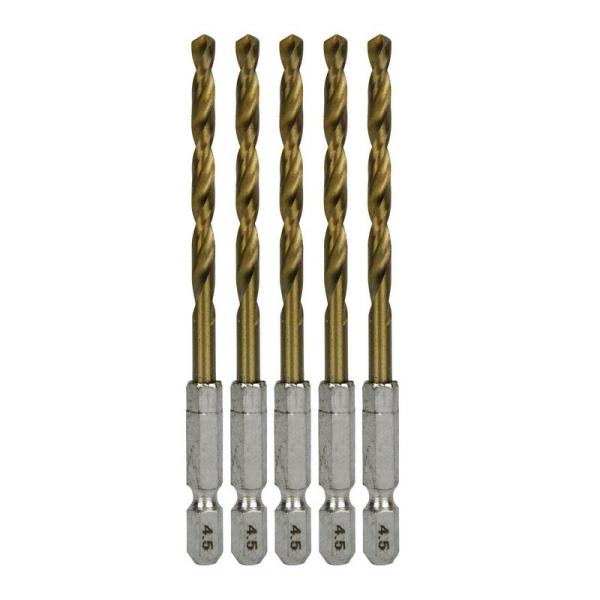 SK11 六角軸Tin鉄ドリル 普通 4．5mm 5pcs 先端工具 鉄工アクセサリ 六角軸ドリル