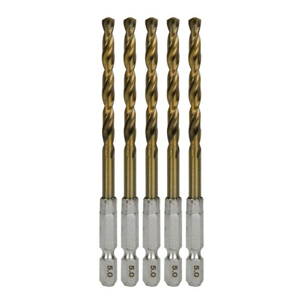 SK11 六角軸Tin鉄ドリル 普通 5．0mm 5pcs 先端工具 鉄工アクセサリ 六角軸ドリル