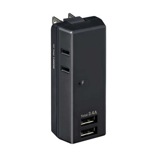 電源タップ モバイル AC2個口 USB-A×2 計3.4A 雷ガード ブラック エルパ UA-22...
