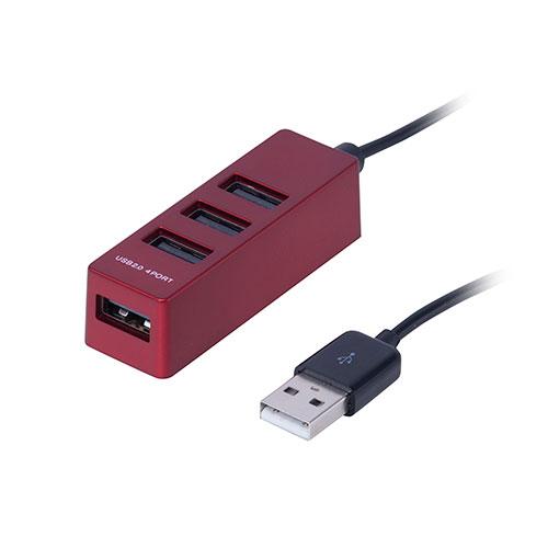 ナカバヤシ USB2.0 4ポートハブ 0.3m レッド UH-2404R