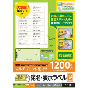 エレコム 宛名表示ラベル/速貼/12面付/83.8mm×42.3mm/100枚 EDT-TMQN12AZPの商品画像