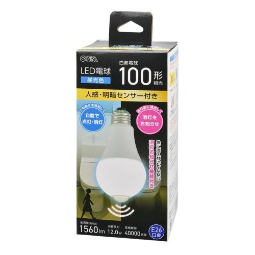 LED電球 E26 100形相当 人感明暗センサー付き 昼光色 オーム電機 LDA12D-G R52