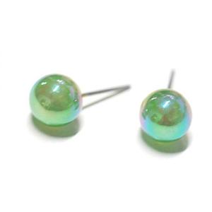 【1ペア】約8mmオーロラグリーンカラーBallチタン芯ピアス