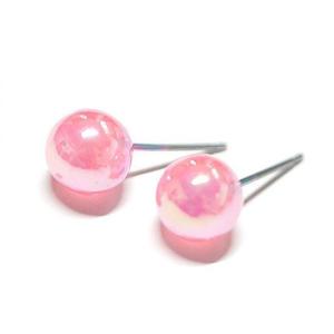 【1ペア】約8mmオーロラピンクカラーBallチタン芯ピアス