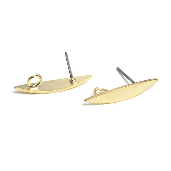 【1ペア】チタン芯！シャープなオーバル形マットゴールドカン付きピアス、パーツ