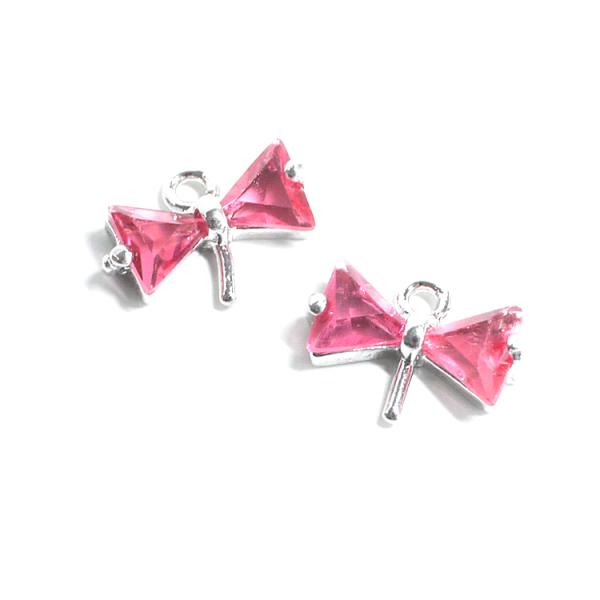 【1個】ピン付き！ルビーCZリボンモチーフシルバーチャーム NF