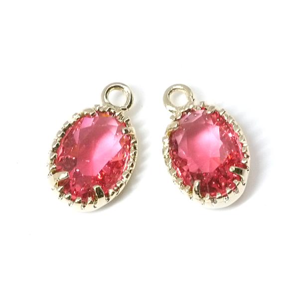 【2個入り】ルビーカラーGlass繊細な淵の楕円形ゴールドチャーム NF