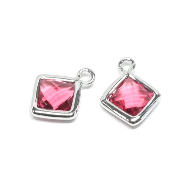 【1個】ルビーRubyガラス約8mm正方形シルバーチャーム NF