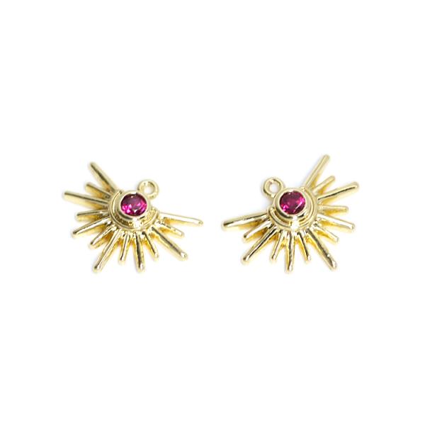 【2個入り】ルビーCZ輝くスターモチーフゴールドチャーム、ペンダント NF