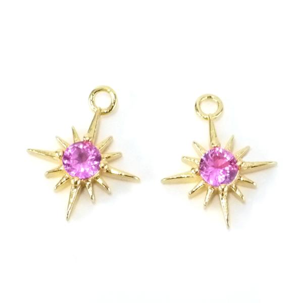 【2個入り】7月ルビーStarモチーフの誕生石ゴールドチャーム NF
