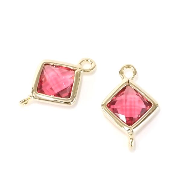 【1個】両カン！ルビーカラーガラス約8mm正方形ゴールドコネクター NF
