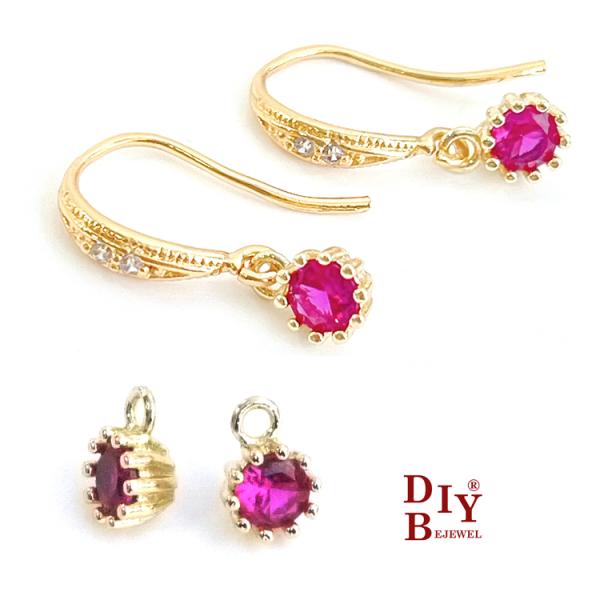 ejp546【2個入り】一粒 Ruby ゴールドチャーム