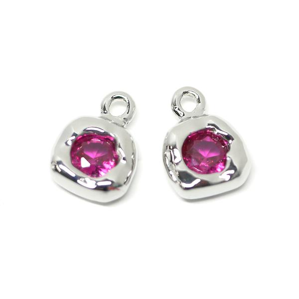 ejp551【2個入り】手作り感 ルビーカラーCZ シルバーチャーム