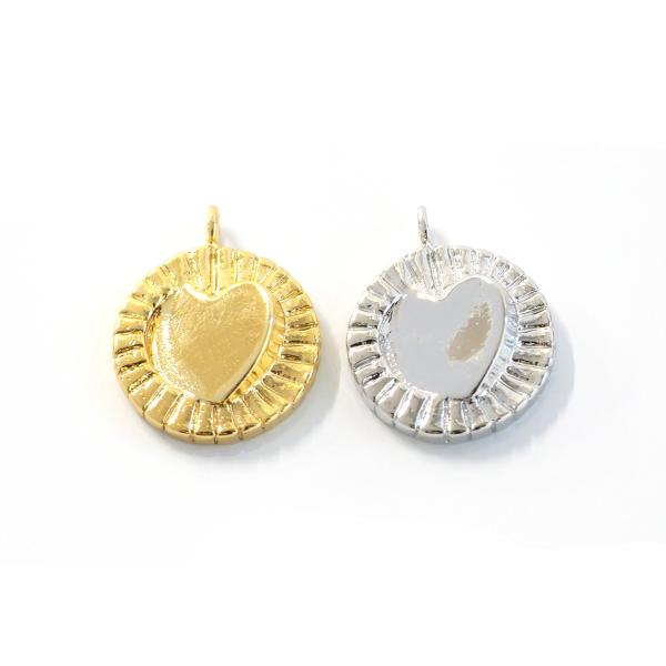【2個入り】ハートメダル コイン チャーム｜真鍮製・日本製・低金属アレルギー対応