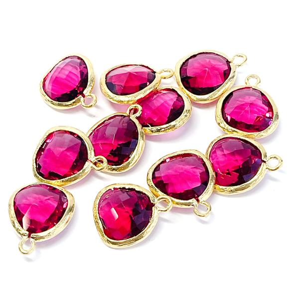 p1750m【2個入り】ルビーカラー 歪みマロン形 ガラス ゴールドチャーム