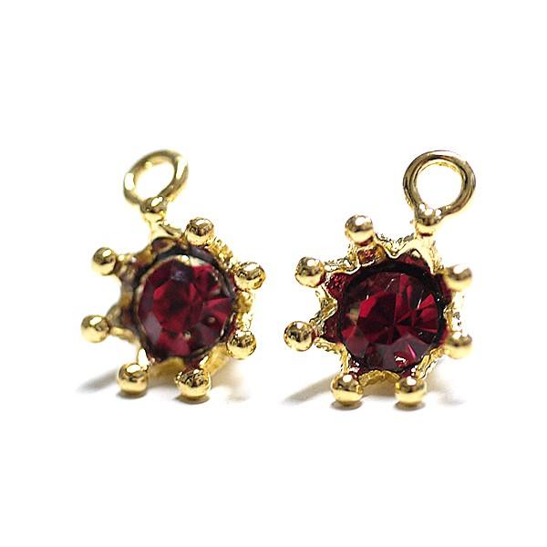 【2個入り】ルビーカラーチェコCzechストーンゴールドチャーム、パーツ