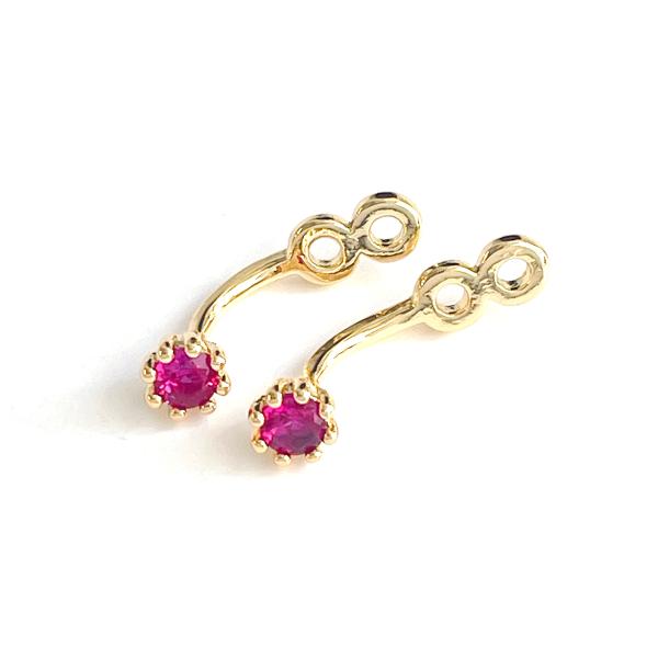 p6895_2【1ペア】耳に合わせて高さの調整可能！ルビーカラーCZ 16KGP ゴールド ピアスキ...