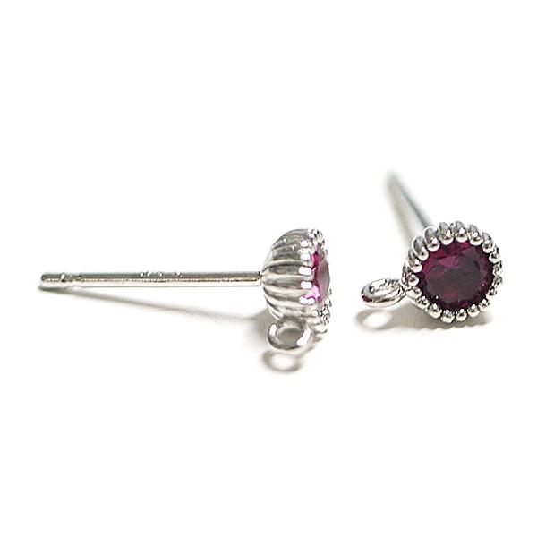 【2個（1ペア）】刻印あり！繊細な淵に囲まれた約4mmルビーカラーCZカン付きシルバーシルバー925...