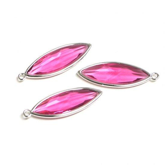 【1個】ルビーカラーGlassシルバーBoat形チャーム NF