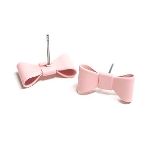 【1ペア】フレンチピンクカラーリボンチタン芯ピアスの詳細画像2