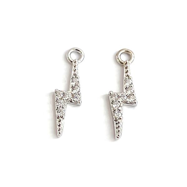 【2個入り】7粒CZ シャープな雷モチーフ シルバーチャーム