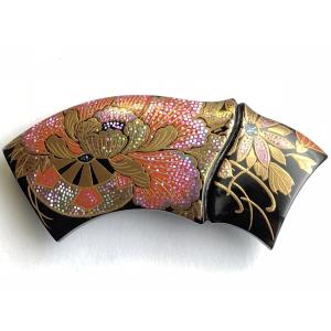 京やA608（S003） 帯留め 本べっ甲 本鼈甲 黒甲 金蒔絵 螺鈿 日本工芸