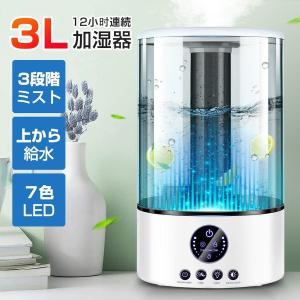 加湿器 おしゃれ 超音波加湿器 7色LED 2つ噴霧口 卓上 次亜塩素酸水対応 アロマ 除菌 3.0L 大容量 タッチセンサー 静音 省エネ 節電 エコ 冬